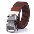 Brown nylon canvas belt with a gun-metal automatic buckle for outdoor casual wear - 120cm / Black Buckle - Coffee
