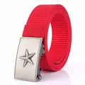 Red nylon tactical belt with a brushed silver star buckle for men and outdoor workers - Brushed Buckle - Red