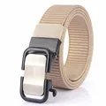 Khaki nylon tactical belt with matte black automatic buckle and brushed metal panel - 120cm / Silver Buckle - Khaki