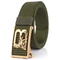 Cintura tattica in nylon verde militare con fibbia tigre dorata per uomo e tempo libero - Fibbia in Bronzo (Tigre B Oro) / Verde Militare