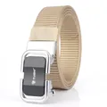 Men's khaki nylon canvas belt with alloy automatic buckle for outdoor leisure activities - 120cm / Chrome Black - Khaki
