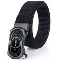 Men's nylon business casual belt with automatic buckle featuring a car dashboard design - Black Buckle - Black