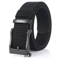 Men's black tactical nylon belt with automatic zinc alloy buckle and woven texture - Black Buckle - Black