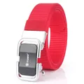 Red nylon canvas belt with a matte black automatic buckle and silver frame - 120cm / Chrome Black - Red