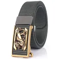 Ceinture homme en nylon gris foncé avec boucle dragon dorée et fermeture automatique - Boucle Cuivre Antique - Gris Foncé