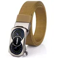 Tactical nylon belt for men with matte zinc alloy automatic buckle in coyote brown - Gunmetal Buckle Wolf Brown