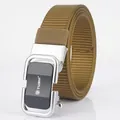 Men's breathable brown nylon canvas belt with a matte black automatic slide buckle - 120cm / Chrome Black - Wolf Brown