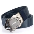 Ceinture homme en nylon bleu marine avec boucle automatique grise et texture tissée - 120cm / Boucle Gunmetal-Bleu Royal
