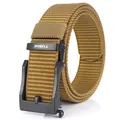 Men's khaki tactical nylon belt with black zinc alloy automatic buckle for outdoors - Black Buckle - Wolf Brown