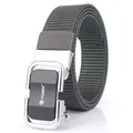 Tactical dark grey nylon canvas belt for men featuring a silver and black automatic buckle - 120cm / Chrome Black - Dark Gray