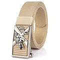 Ceinture en nylon tressé kaki avec boucle automatique à relief crocodile - 120cm / Boucle Argent Antique - Khaki