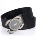 Men's nylon belt with automatic gunmetal alloy buckle and classic Greek key pattern - Gunmetal Buckle Black