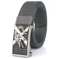 Ceinture homme 3,5cm en nylon tressé avec boucle automatique et relief crocodile - 120cm / Boucle Argent Antique - Gris Foncé