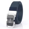 Men's navy blue nylon canvas belt with silver automatic slide buckle and black insert - 120cm / Chrome Black - Royal Blue