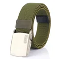 Army green woven tactical nylon belt with silver matte automatic slide buckle - Army Green