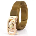 Fashionable woven nylon belt with gold buckle and sparkling crystals for dresses - Gold Buckle-Coyote Brown