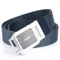 Men's outdoor nylon canvas belt with silver automatic metal buckle and grey woven strap - Royal Blue (Silver Buckle)