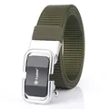 Men's outdoor tactical nylon belt in army green color with silver automatic metal buckle - 120cm / Chrome Black - Army Green