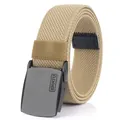 Tactical elastic canvas belt in khaki with matte dark gray buckle and ENNIU logo - Coyote Brown