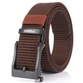 Men's dark brown nylon tactical outdoor belt with black matte zinc alloy buckle - Black Buckle - Coffee