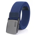 Navy blue elastic nylon woven tactical belt with matte black ENNIU metal buckle - Sapphire Blue