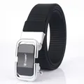 Men's black nylon canvas tactical belt with silver metallic automatic buckle and matte panel - 120cm / Chrome Black - Black