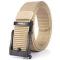 Khaki nylon tactical belt with black automatic buckle featuring TUSHI logo for men - Black Buckle - Khaki