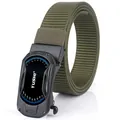 Tactical army green nylon outdoor belt with black automatic alloy buckle and TUSHI logo - Black Buckle Army Green