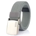 Grey woven nylon belt for men with brushed silver automatic buckle and ENNIU logo - Light Gray