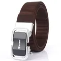 Men's casual nylon belt with brown woven strap and silver automatic metal buckle - 120cm / Chrome Black - Coffee