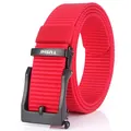 Red nylon canvas belt for men featuring a black automatic buckle with TUSHI logo - Black Buckle - Red