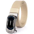 Ceinture tressée en nylon kaki avec boucle automatique en alliage style racing - Boucle Gris Fusil Kaki / 120cm