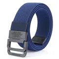 Elastic navy blue canvas web belt with black metal double ring buckle for men - Sapphire Blue
