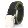 Men's outdoor nylon woven belt with silver metal buckle in black and army green - Black & Army Green