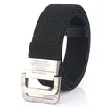Cinturón elástico de nailon negro clásico con hebilla de doble anillo en metal mate - Negro / 120cm