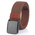 Men's stretch woven belt in dark brown with matte black YKK buckle for casual wear - 120 / Brown