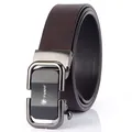 Cintura uomo in pelle marrone scuro con fibbia automatica nero opaco e logo TUSHI - Fibbia Nera (110cm) / Marrone
