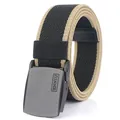 Elastic nylon tactical belt in black and khaki stripe with matte metal buckle - Black & Coyote Brown