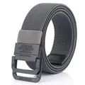 Deep grey elastic woven canvas belt with matte black double ring buckle and textured design - Dark Gray