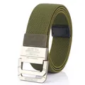 Cinturón de nailon verde oliva con doble hebilla plateada y tejido texturizado - Verde Militar / 120cm
