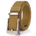 Men's khaki nylon tactical belt featuring a matte zinc alloy automatic buckle strap - Silver Buckle - Wolf Brown