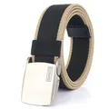 Nylon canvas belt for men with silver-gray metal slide buckle in black and khaki - Black & Coyote Brown