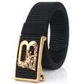 Cintura uomo in nylon nero con fibbia automatica dorata e logo tigre in rilievo - Fibbia in Bronzo (Tigre B Oro) / Nero