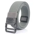 Grey elastic canvas belt with a black matte double ring buckle for men - Light Gray