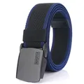 Elastic nylon tactical belt in black and blue stripe with matte black metal buckle - Black & Royal Blue