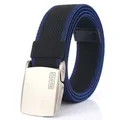 Men's casual canvas belt with automatic buckle in black and blue woven design - Black & Royal Blue