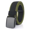 Elastic nylon woven belt with green and black stripes and matte black YKK buckle - 120 / Black & Army Green