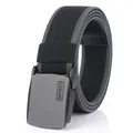 Men's elastic nylon tactical belt with black and grey striped strap and matte buckle - Black & Dark Gray