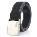 Men's tactical nylon canvas belt with a matte silver metal automatic slider buckle - Black & Dark Gray