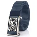 Cintura uomo in nylon intrecciato blu navy con fibbia metallica a forma di drago argento - Fibbia in Argento Antico - Blu Reale